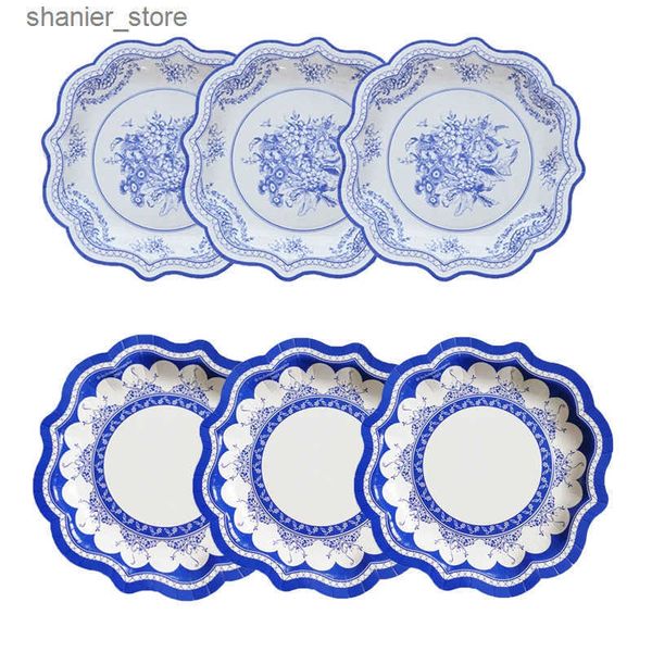 Disposable Dinnerware Chinese Style Blue and White Porcelain Paper Plates Cups Party Baby Shower Wedding Birthday Children Disposable Tablew