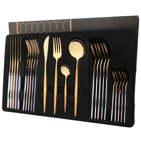 24 piecesset of stainless steel tableware set mixed gold dining knife fork coffee spoon kitchen silverware 240827