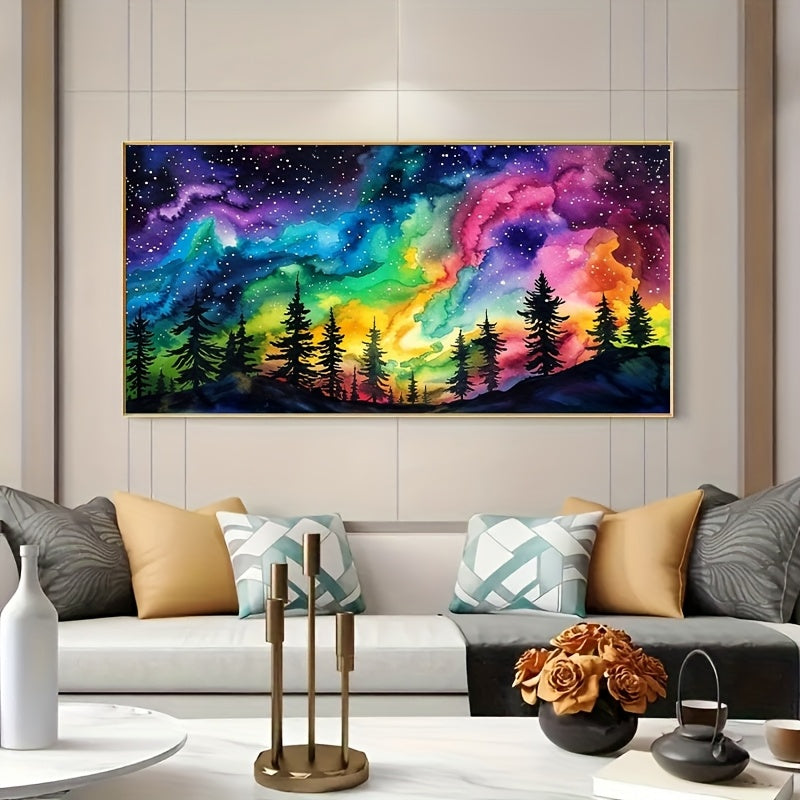 TEMU Large Kits For, 5d Aurora Diamond Painting Kits, Diy Forest Landscape Painting, Office, Living Room Or Room Wall Decor, Halloween Wall Decor