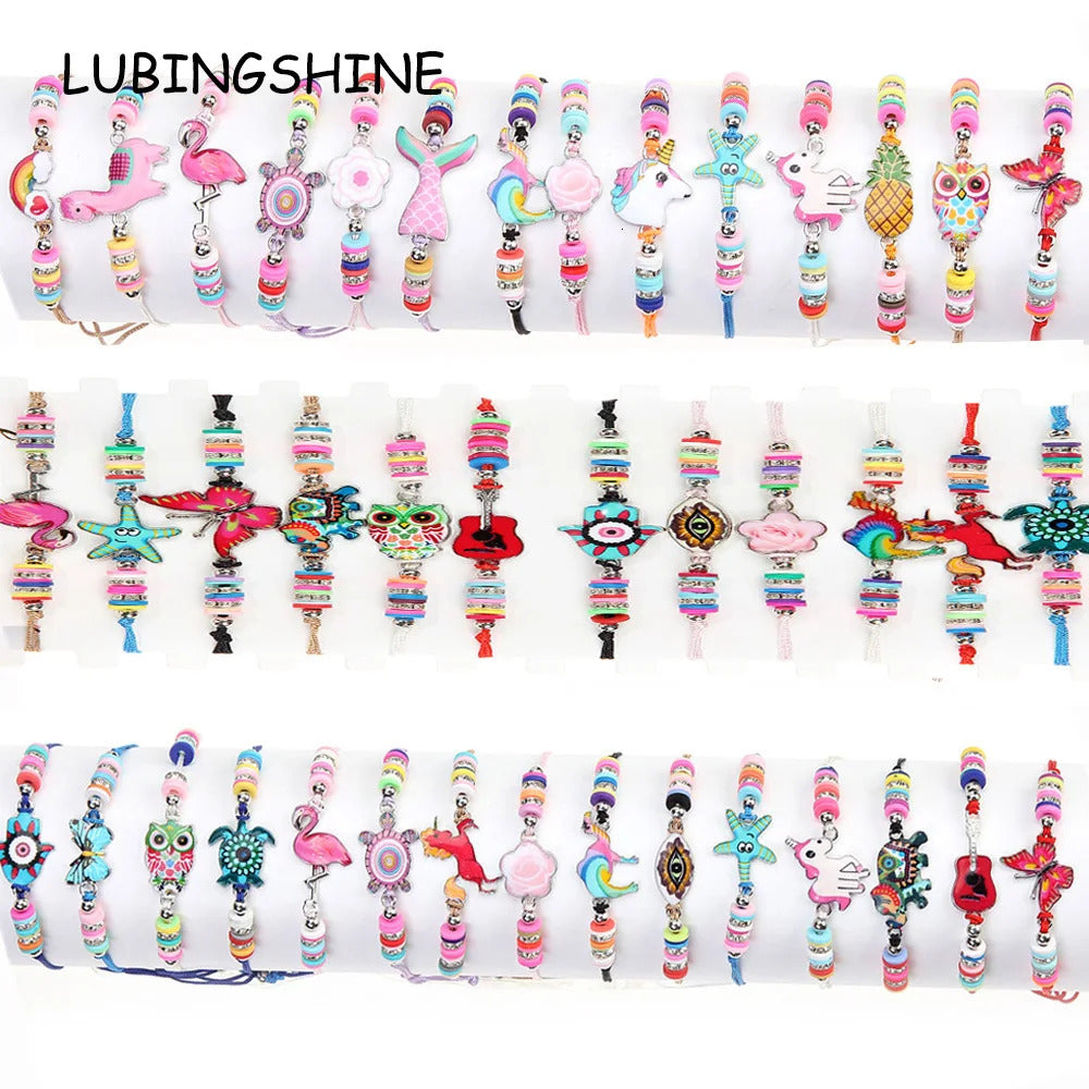 Charm Bracelets Boho 42pcs-lot Women Soft Clay Bead Enamel Turtle Animal Charms Yoga Bracelets Set Braided Adjustable Rope Chain Jewelry Mixed 23100