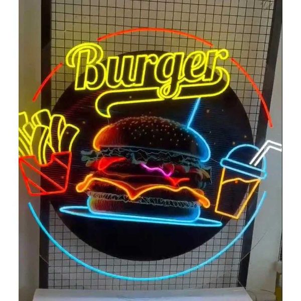 Hamburgers and French fries juice LED neon lights Pop Art customization restaurant fast food restaurant decoration neon sign hamburger resta