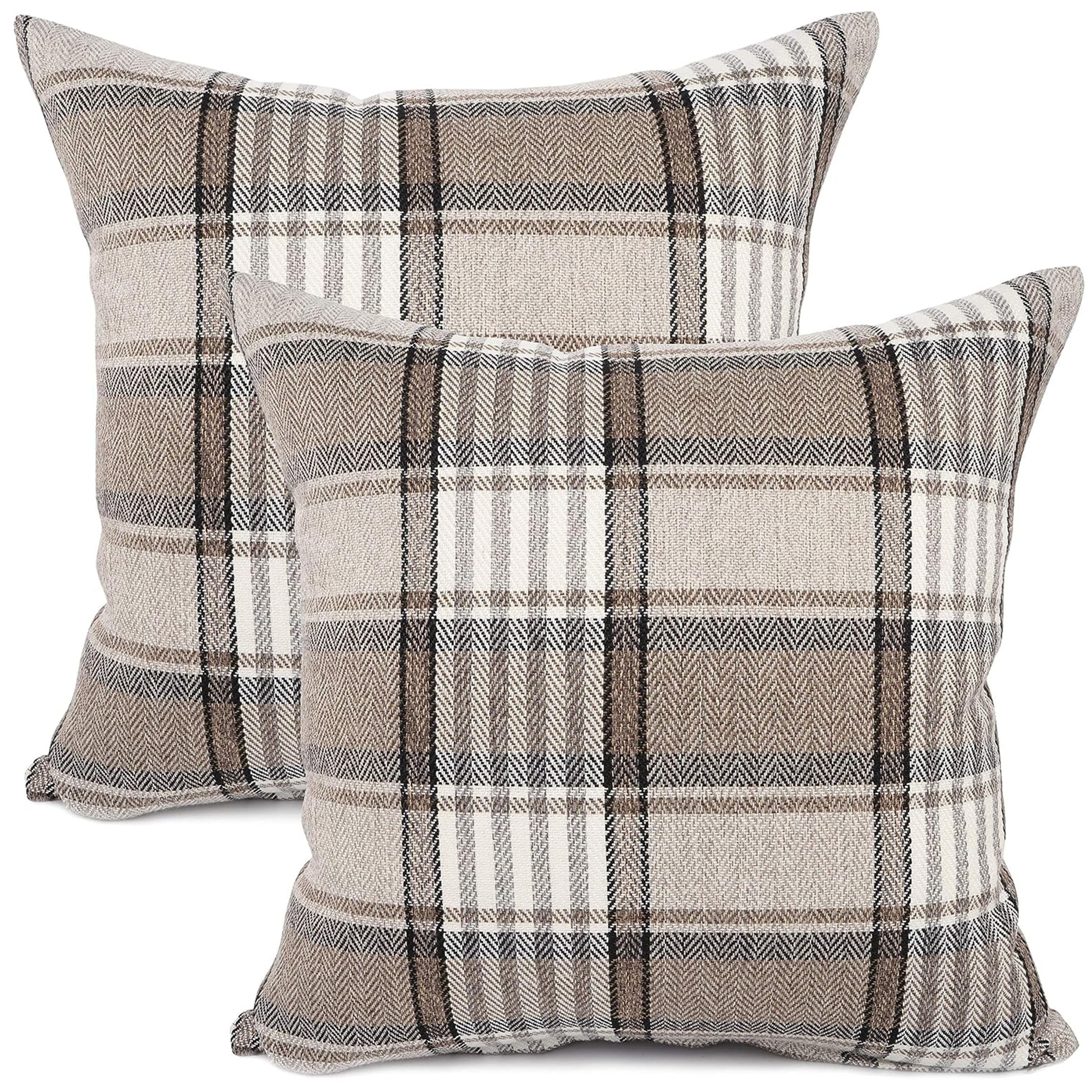 TEMU 2pcs Linen Pillowcases - Khaki & Striped, Zip Closure, Machine Washable For Sofa And Home Decor (pillow Inserts Not Included)