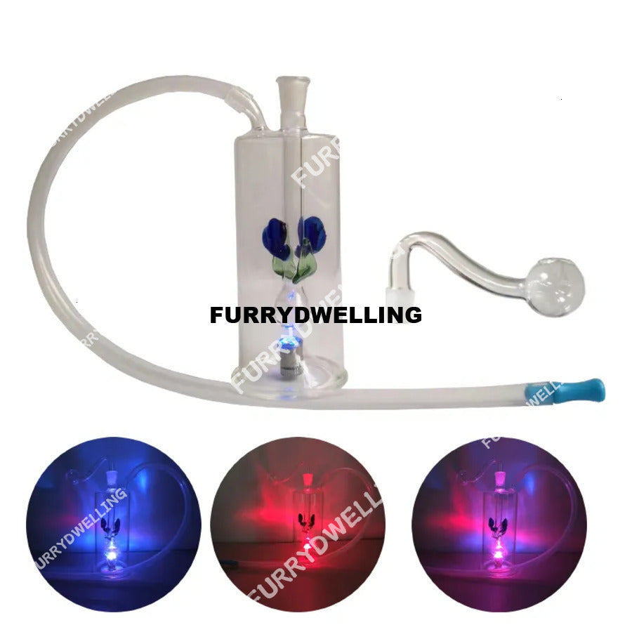6.3 LED Light Recycle Bubblers Water Pipes Dwe74 Oil Burner Mini Glass Percolator Bubbler Smart Portable Smoking With Bowl Slide And Soft Silicone M