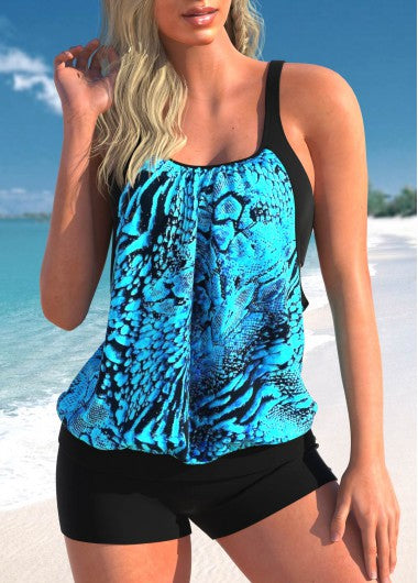 Modlily Fake 2in1 Animal Print Black Tankini Top - S
