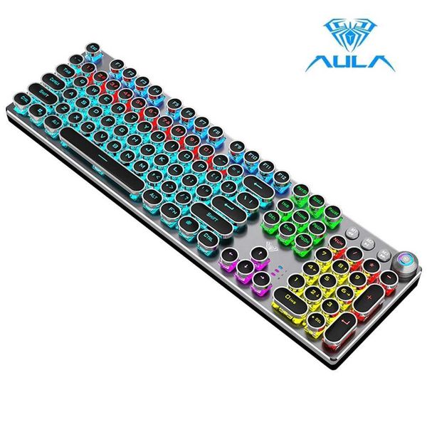 AULA Blue Black Switch Mechanical Keyboard 104 keys Backlit Gaming Keyboards for Computer PC Gamer Russian Spanish Hebrew KoreanM240715