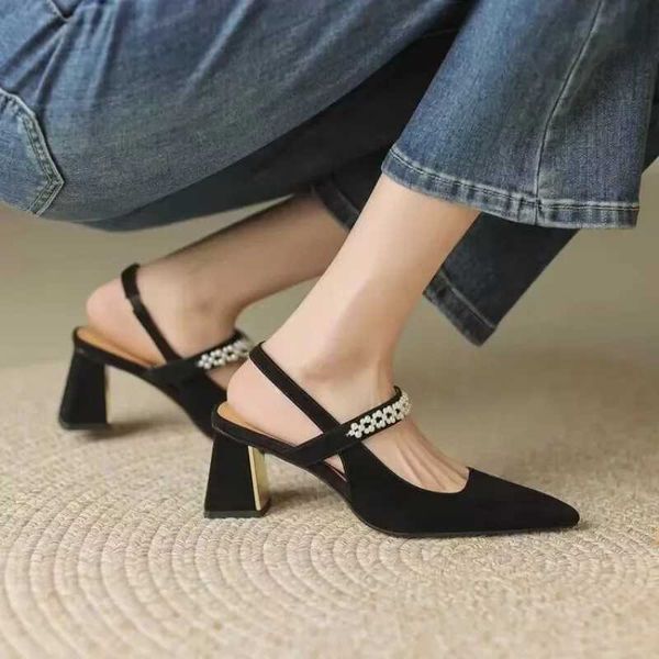Sandálias de salto grossa Fi Wen Summer New Wens Ponto Pumps Sapatos Wen Off Dress Shoes Sexy Square Sapatos High Shoes Y241115