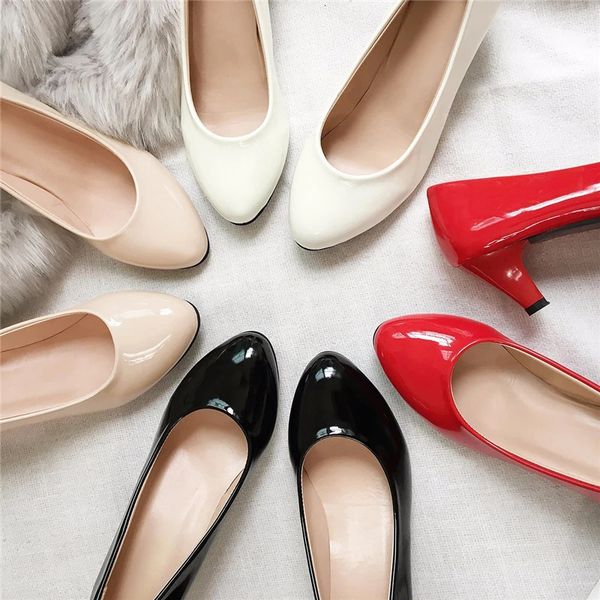 Womens Shoes On Heels Elegant Medium High Heeled Ladies Pointed Toe Fashion Pumps For Woman Office Black White Red 250103