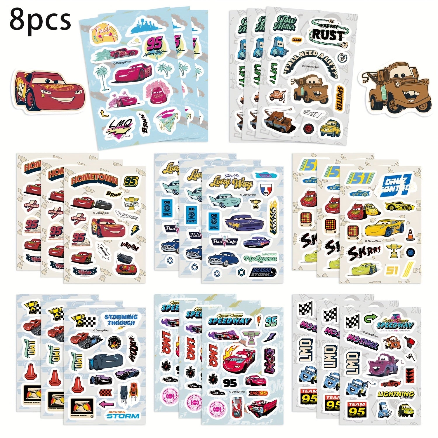 TEMU 8pcs Cars Themed Stickers - Lightning , & Designs For Party Decor, Tablet & Laptop Decoration, Birthday & Easter Gifts For And Couples