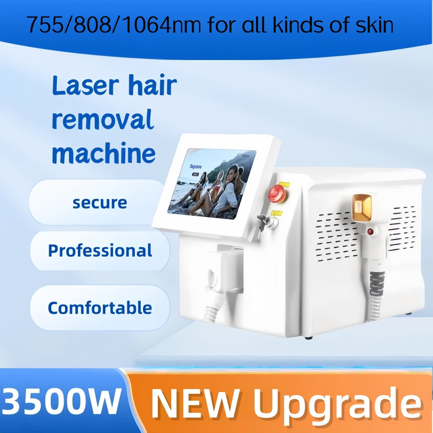 Professional Diode Ice Titanium Laser Body Hair Removal Machine 755nm 808nm 1064nm Alexandrite Equipment 3 wavelengths Permanent painless