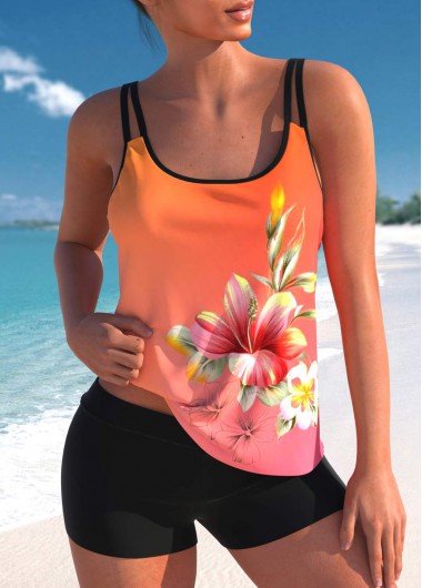 Modlily Floral Print Multi Color Tankini Top - S