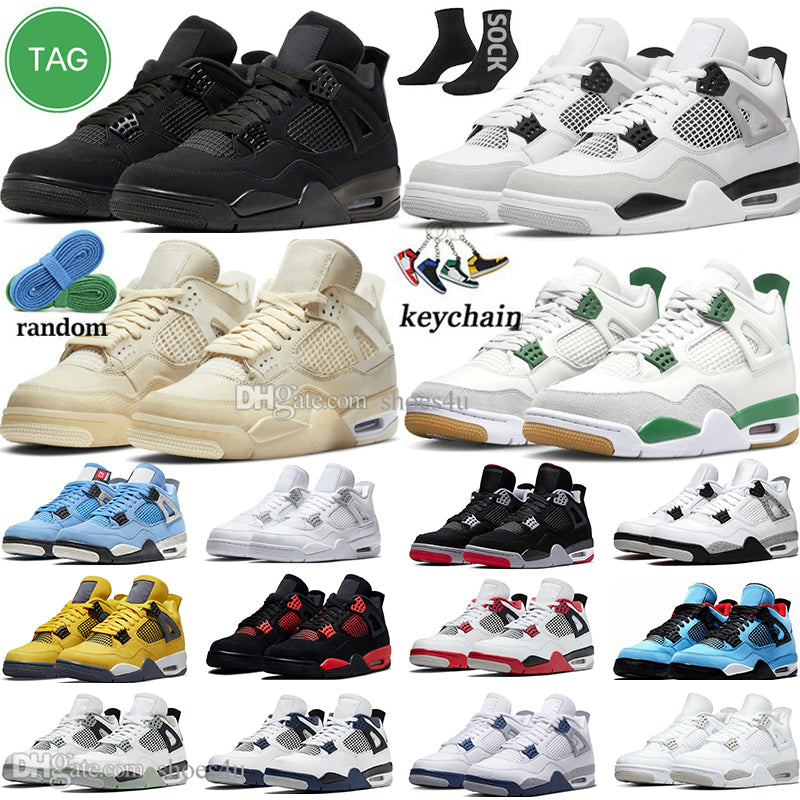 With Box 4 Mens Basketball Shoes women Alternate Military Black Cat Canvas White Oreo Midnight Navy University Blue Sapphire Pine Green Men Trainers