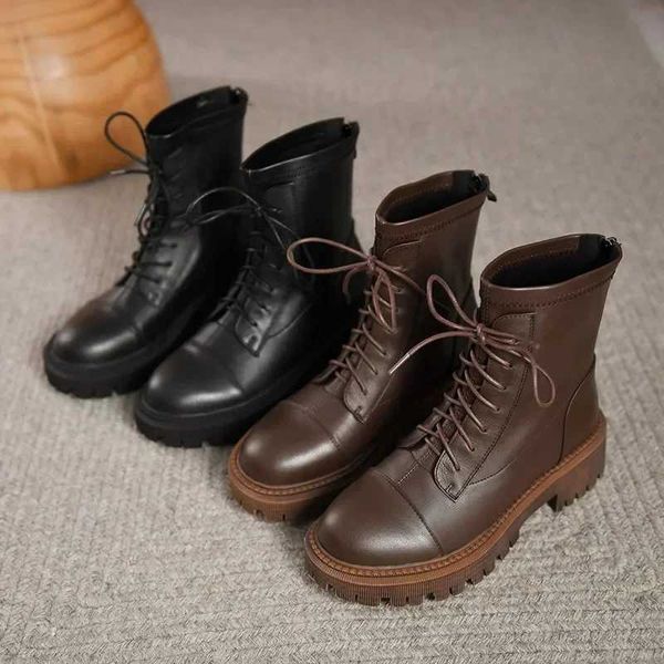 Women Autumn Winter Short Boots Leather Fi British Style Boots Anti Slip and Durable Shoes Comfortable Ankle Boots 2024XJ250115