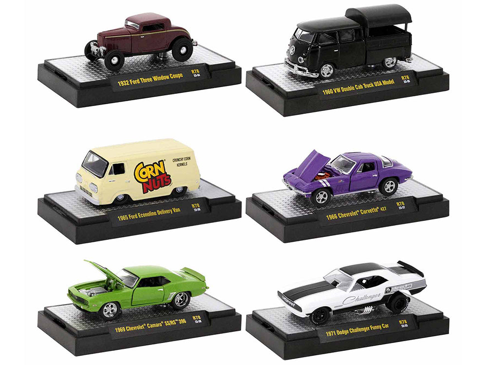 "Auto-Thentics" 6 piece Set Release 78 IN DISPLAY CASES Limited Edition 164 Diecast Model Cars by M2 Machines
