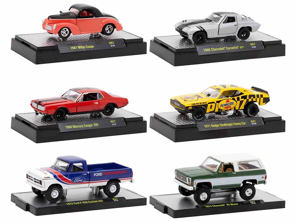 "Auto-Thentics" 6 piece Set Release 87 IN DISPLAY CASES Limited Edition 164 Diecast Model Cars by M2 Machines