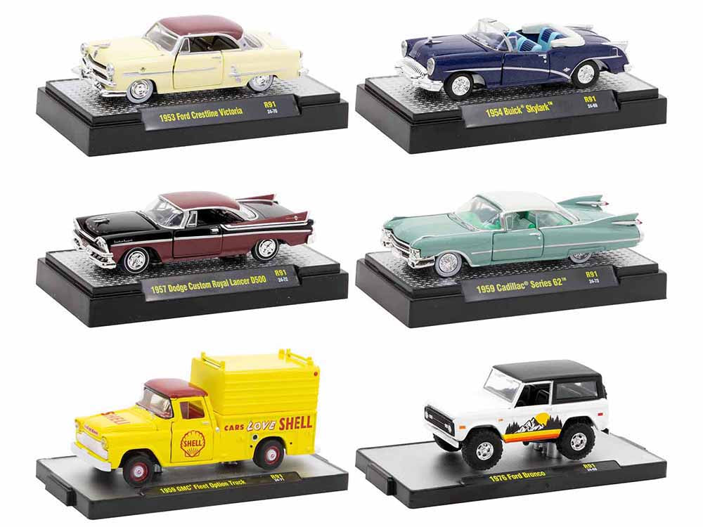 "Auto-Thentics" 6 piece Set Release 91 IN DISPLAY CASES Limited Edition 164 Diecast Model Cars by M2 Machines