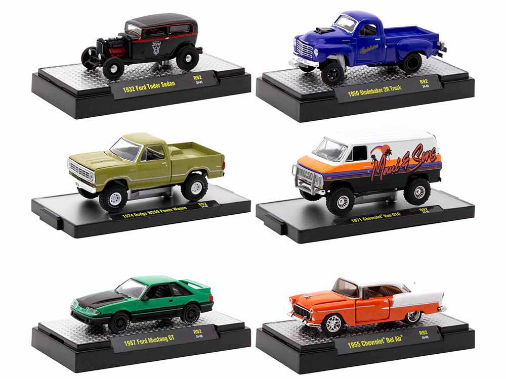 "Auto-Thentics" 6 piece Set Release 92 IN DISPLAY CASES Limited Edition 164 Diecast Model Cars by M2 Machines