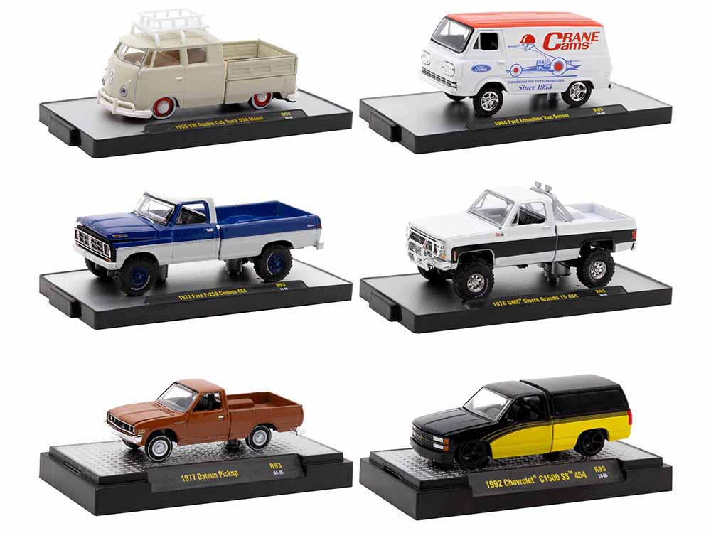 "Auto-Thentics" 6 piece Set Release 93 IN DISPLAY CASES Limited Edition 164 Diecast Model Cars by M2 Machines