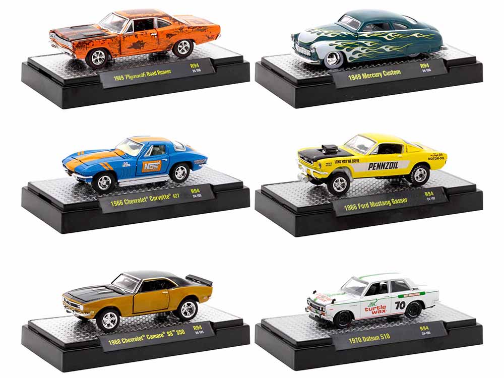 "Auto-Thentics" 6 piece Set Release 94 IN DISPLAY CASES Limited Edition 164 Diecast Model Cars by M2 Machines