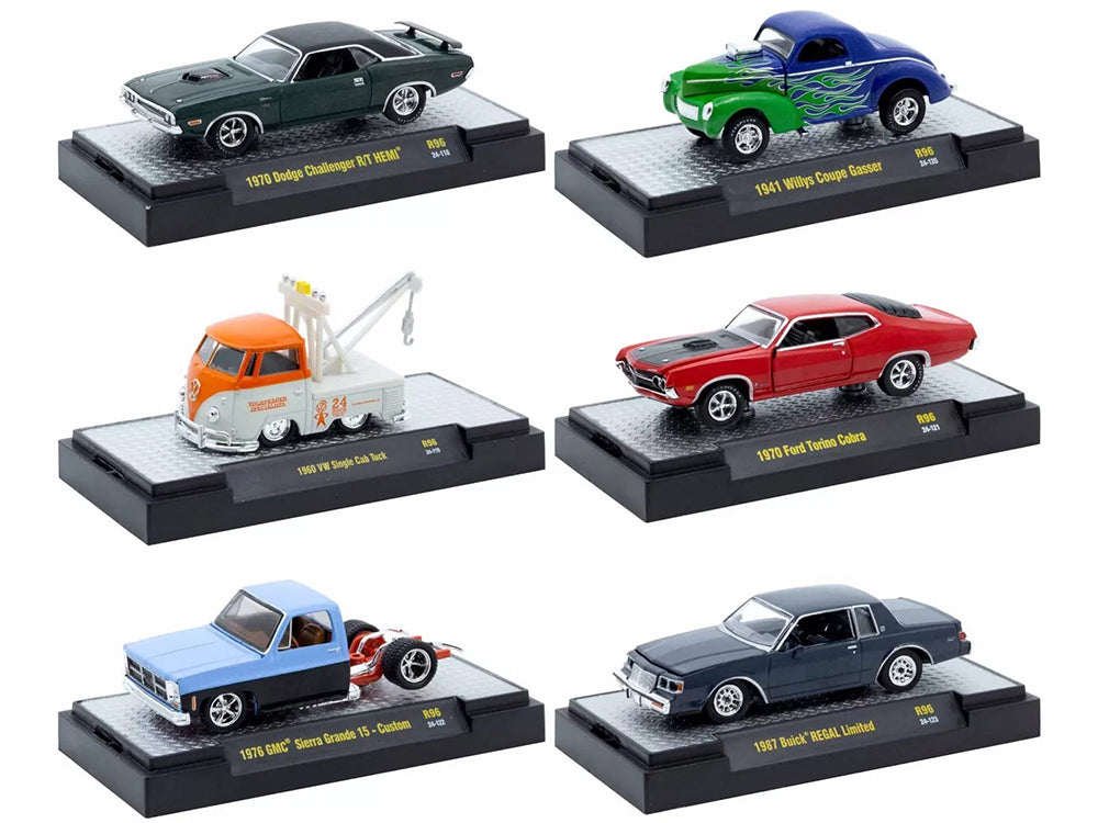 "Auto-Thentics" 6 piece Set Release 96 IN DISPLAY CASES Limited Edition 164 Diecast Model Cars by M2 Machines