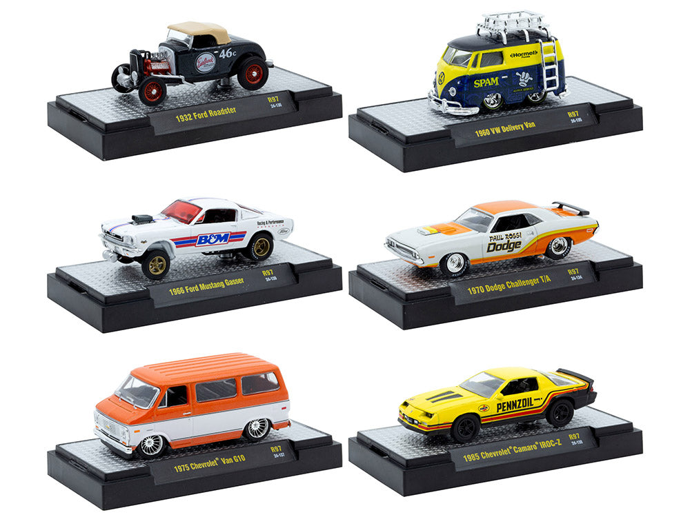 "Auto-Thentics" 6 piece Set Release 97 IN DISPLAY CASES Limited Edition 164 Diecast Model Cars by M2 Machines
