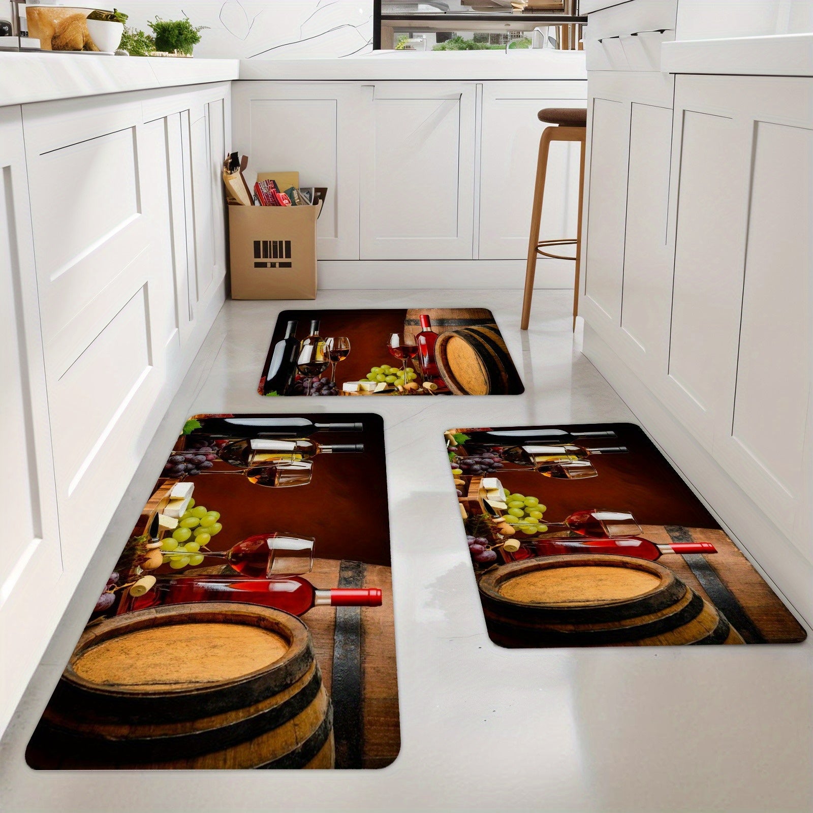 TEMU Christmas Decorations For Home, 3pcs Set Kitchen Mats, Wine And Design, Non Slip, Easy To Clean, For Bedroom, Living Room, Perfect Gift For Who