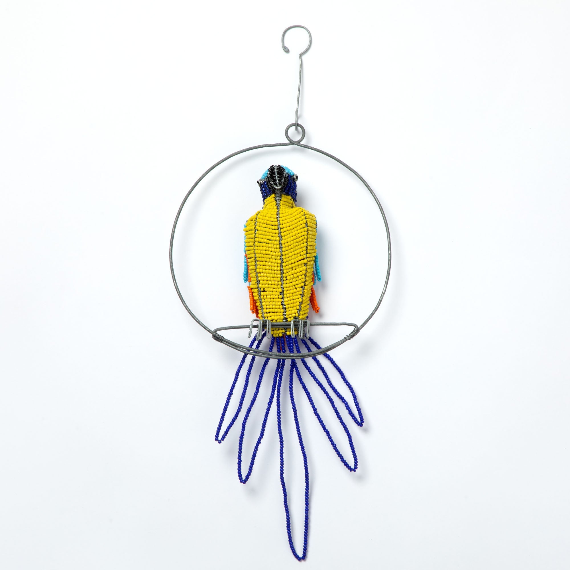 Hand-Beaded Swinging Parrot Decor - Blue