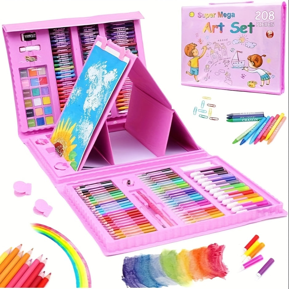 TEMU 208pcs Art Supplies, Drawing Art Kit Box, Art Set With Double Sided Trifold Easel, Oil Pastels, Crayons, Colored Pencils, Watercolor Pens Gift