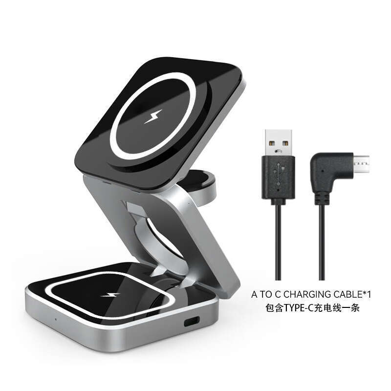 3-in-1 Wireless Station for iPhone Samsung Watch Earbuds Fast Magnetic Charger Dock Stand Foldable USB-C Charging Pad