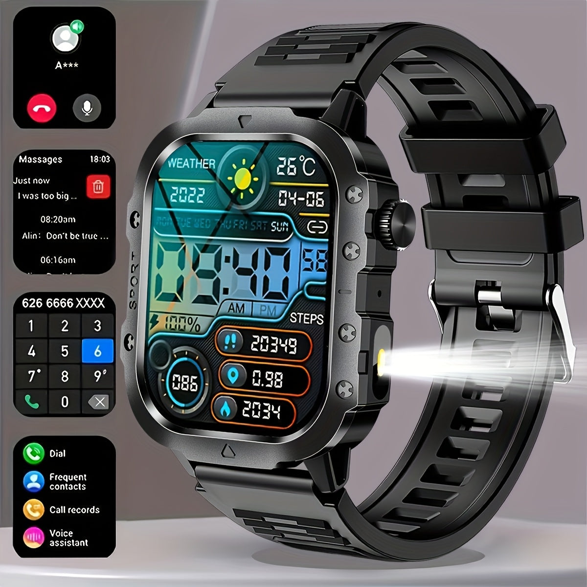 TEMU New Smartwatch With 2.01-inch Large Screen Led Flashlight Outdoor Sports Watch & Fitness Compatible With And Iphone Halloween Edition Suitable