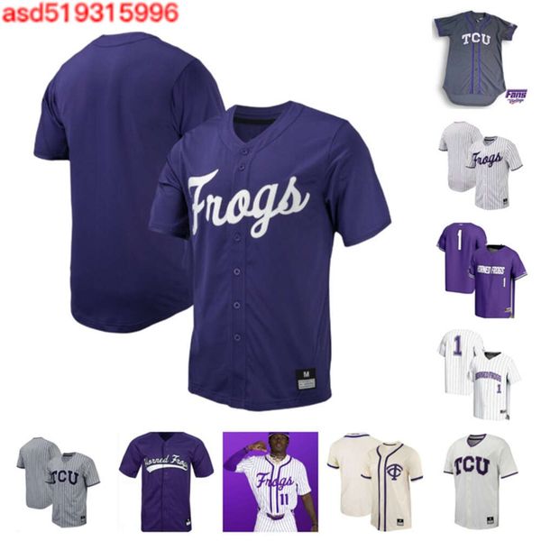 Texas Christian TCU 12 David Bishop 22 Logan Maxwell 9 Brody Green 10 Jake Duer 23 Fisher Ingersoll baseball jersey 35 Owen Blackledge 13 Ma