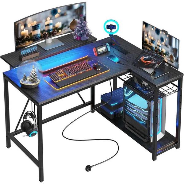 Other Furniture Small Gaming Desk with Power Outlets42 L Shaped LED Computer Desk with Stand Reversible ShelvesCorner Gamer Desk with Q24070