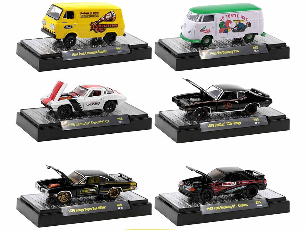 "Detroit Muscle" Set of 6 Cars IN DISPLAY CASES Release 65 Limited Edition 164 Diecast Model Cars by M2 Machines