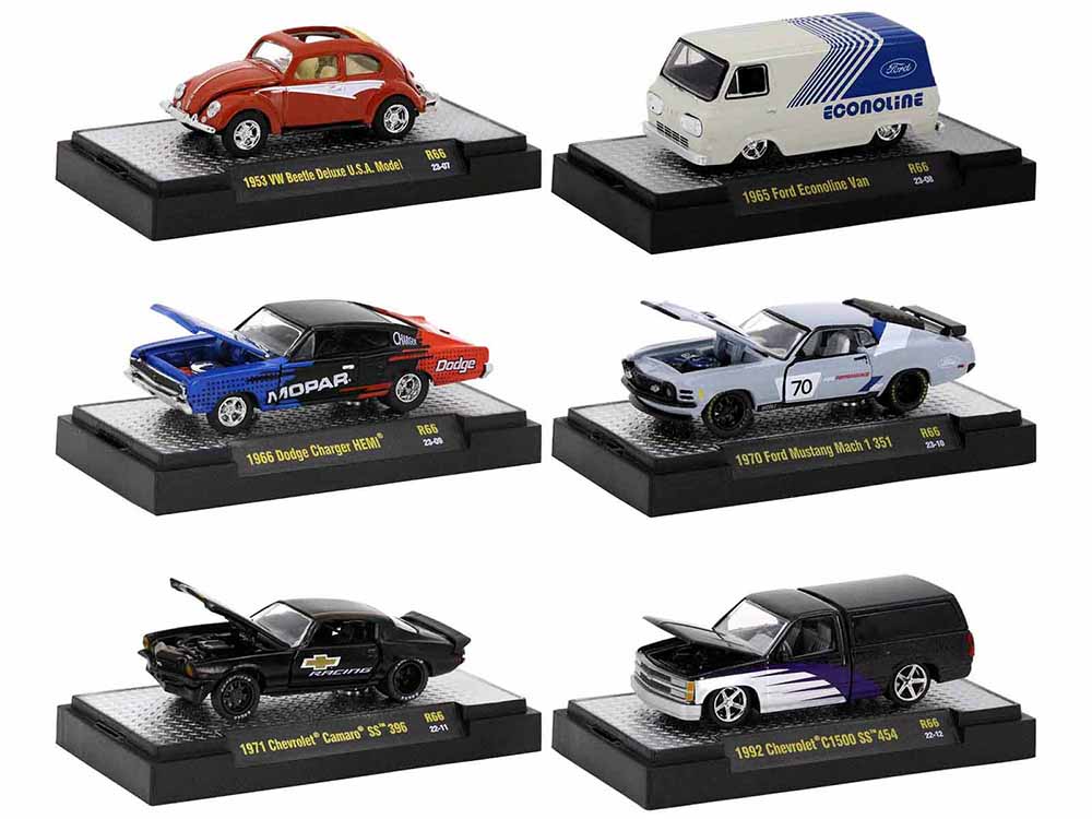"Detroit Muscle" Set of 6 Cars IN DISPLAY CASES Release 66 Limited Edition 164 Diecast Model Cars by M2 Machines
