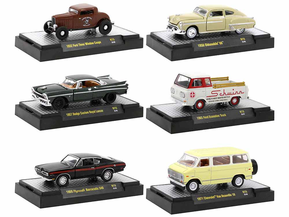"Auto Meets" Set of 6 Cars IN DISPLAY CASES Release 73 Limited Edition 164 Diecast Model Cars by M2 Machines