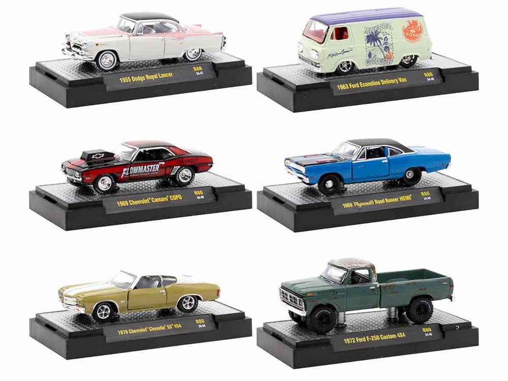 "Auto Meets" Set of 6 Cars IN DISPLAY CASES Release 80 Limited Edition 164 Diecast Model Cars by M2 Machines