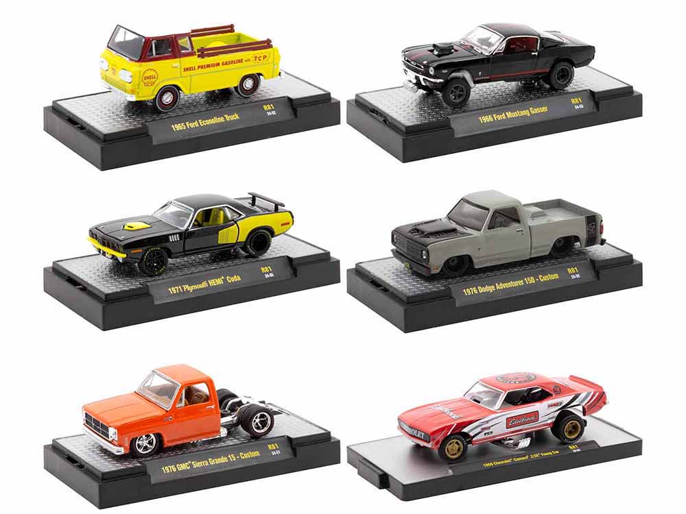 "Auto Meets" Set of 6 Cars IN DISPLAY CASES Release 81 Limited Edition 164 Diecast Model Cars by M2 Machines