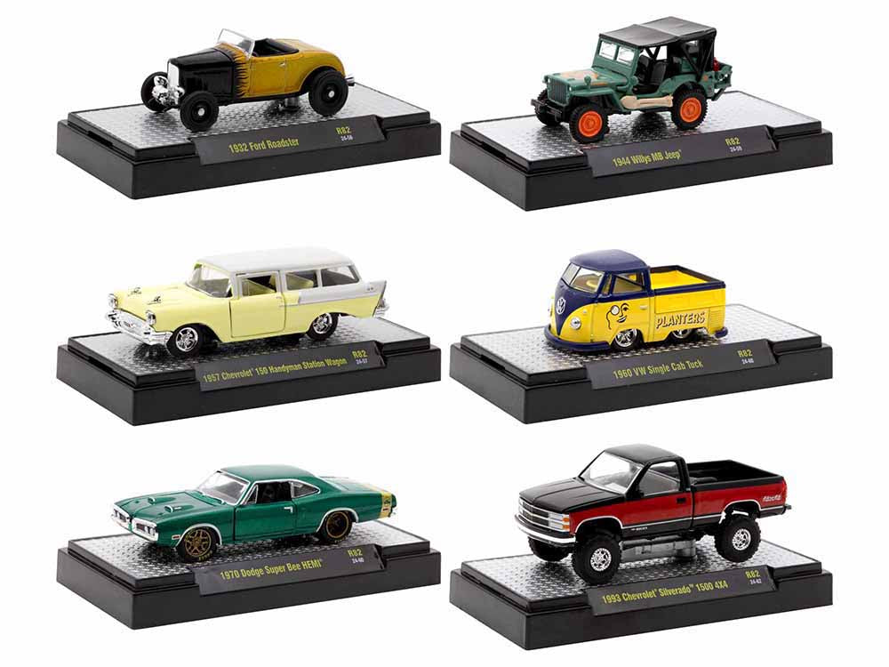 "Auto Meets" Set of 6 Cars IN DISPLAY CASES Release 82 Limited Edition 164 Diecast Model Cars by M2 Machines