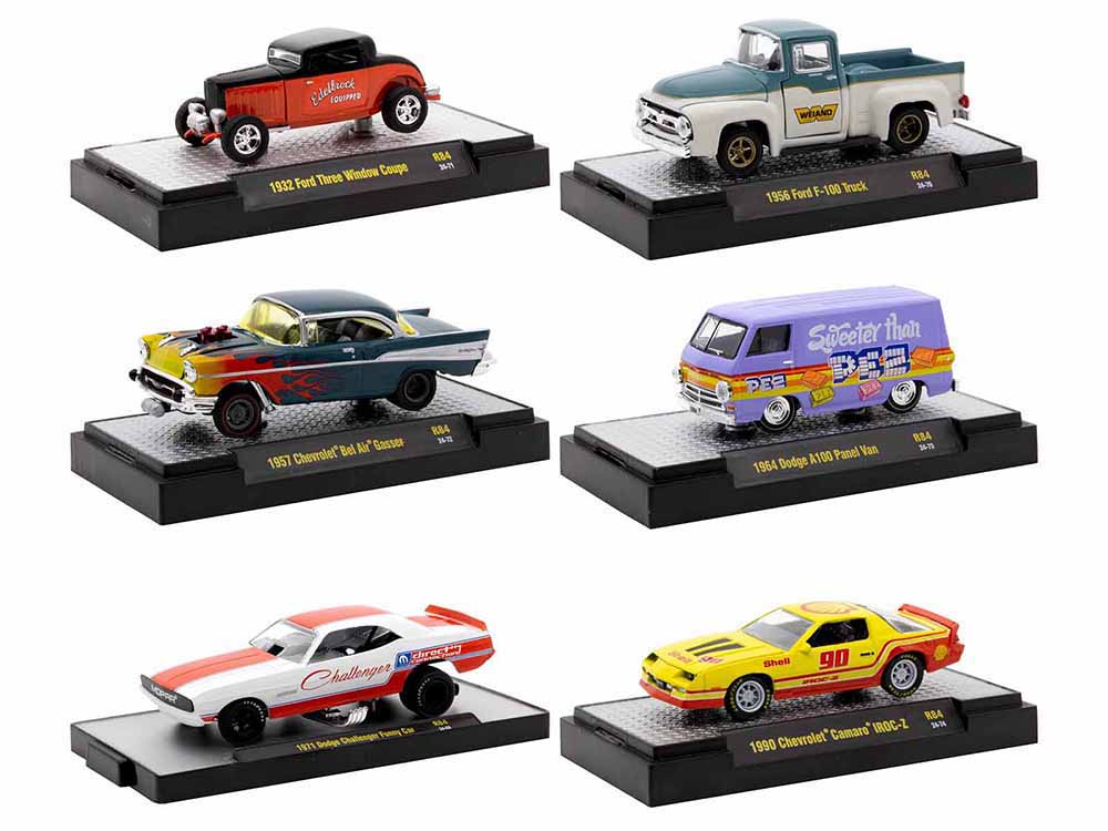 "Auto Meets" Set of 6 Cars IN DISPLAY CASES Release 84 Limited Edition 164 Diecast Model Cars by M2 Machines