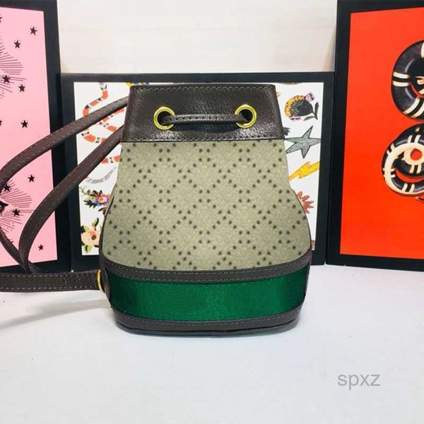 Evening Bags 2022 Bucket Bag Handbag Shoulder Cross Body Bags Leather Canvas Splicing Dot Pattern Red Green Stripe Drawcord Cell Phone Pocke