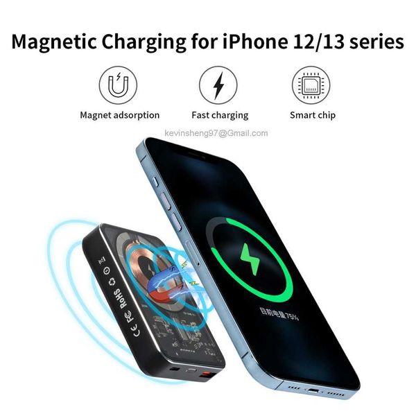 Free Customized LOGO 10000mAh 22.5W Power Banks Fast Magnetic Wireless Chargers For iPhone 13 12 11 Pro Max magsafe Xiaomi PD 20W transparen