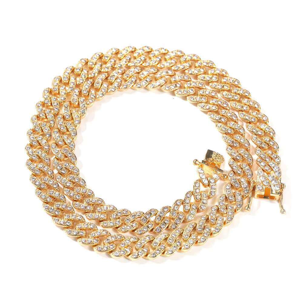 DHCollections 9mm Iced Out Cuban Link Chain Necklace Bracelet Set Hiphop Style Gold Silver Rhinestone Jewellery for men