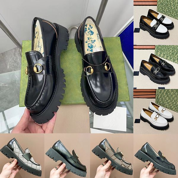 Platform Horsebit Loafers Designer Dress Shoes women Leather Lug sole Loafer stars Bee embroidere sneakers luxury Canvas Casual shoe Moccasi