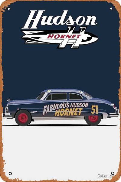 High Quality Hudson Hornet Illustration Poster Metal Tin Sign 8 x 12 Vintage Retro Man Cave Wall Decor T250118