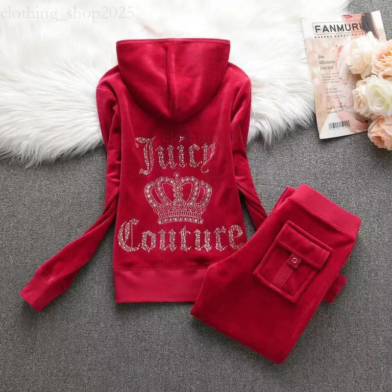 Juicy Tracksuit 2 Pieces Set Womens Juicy Cotoure Tracksuit Woman Velvet Ladies Tracksuit Decoration Hoodies And Pants Juicy Coutures Tracksuit Set
