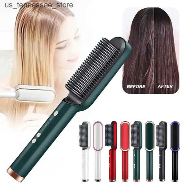 Hair Curlers Straighteners New Hair Straightener Ceramic Hot Comb 2 in 1 Electric Straighten Hair Brush Negative Ion Anti-scalding Styling T