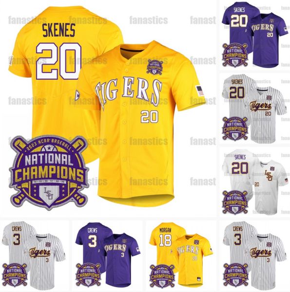 3Dylan Crews 2023 Tigers Baseball Jersey Tre Morgan Thompson White Paul Skenes Ty Floyd Thatcher Hurd Garrett Edwards Guidry Custom LSU Jers