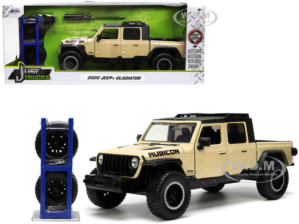 2020 Jeep Gladiator Rubicon Pickup Truck Cream with Roof Rack with Extra Wheels "Just Trucks" Series 1-24 Diecast Model Car by Jada