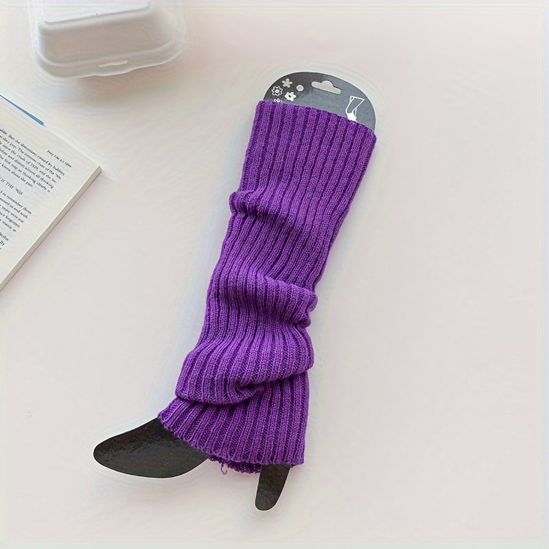 TEMU 1 Pair Women's Knee-length Knit Socks, Solid Color Acrylic 100% Pile Socks, Candy-colored Knit Fabric, 428 Gsm Weight, Machine Washable