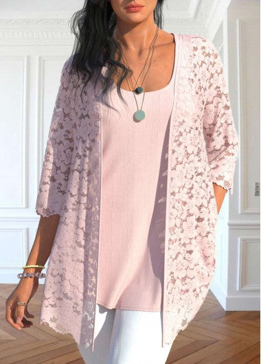 Modlily Light Pink 3-4 Sleeve Cardigan and Tank Top - S