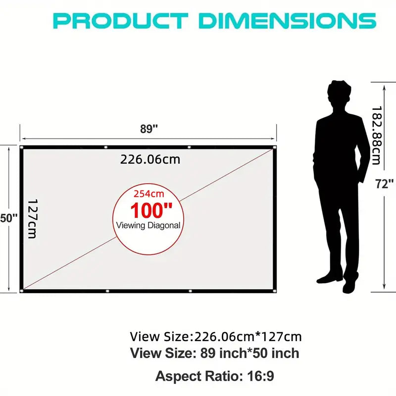 TEMU -120-150 Inch Portable Projector Screen, Foldable Anti-wrinkle Nylon Projection Curtain, Double-sided 16:9 Movie Screen For Indoor & Outdoor Use